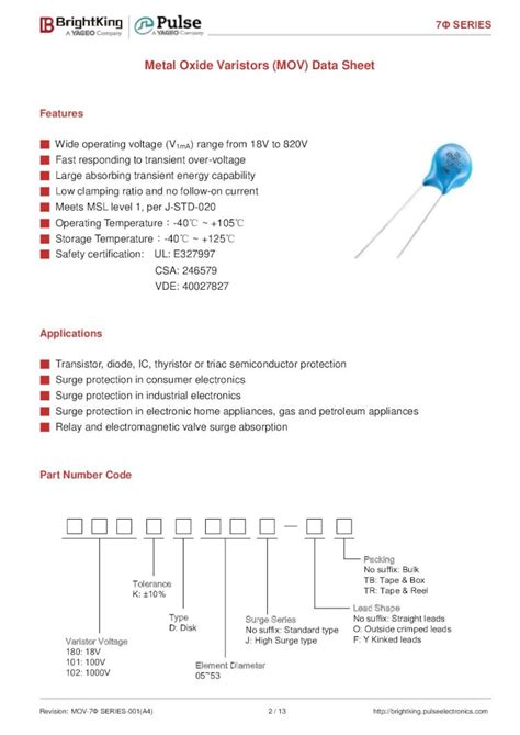 Metal Oxide Varistor (MOV) Features, Working & Datasheet .